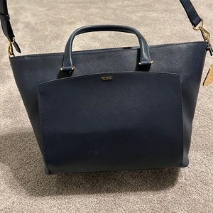 Tumi blue leather work bag